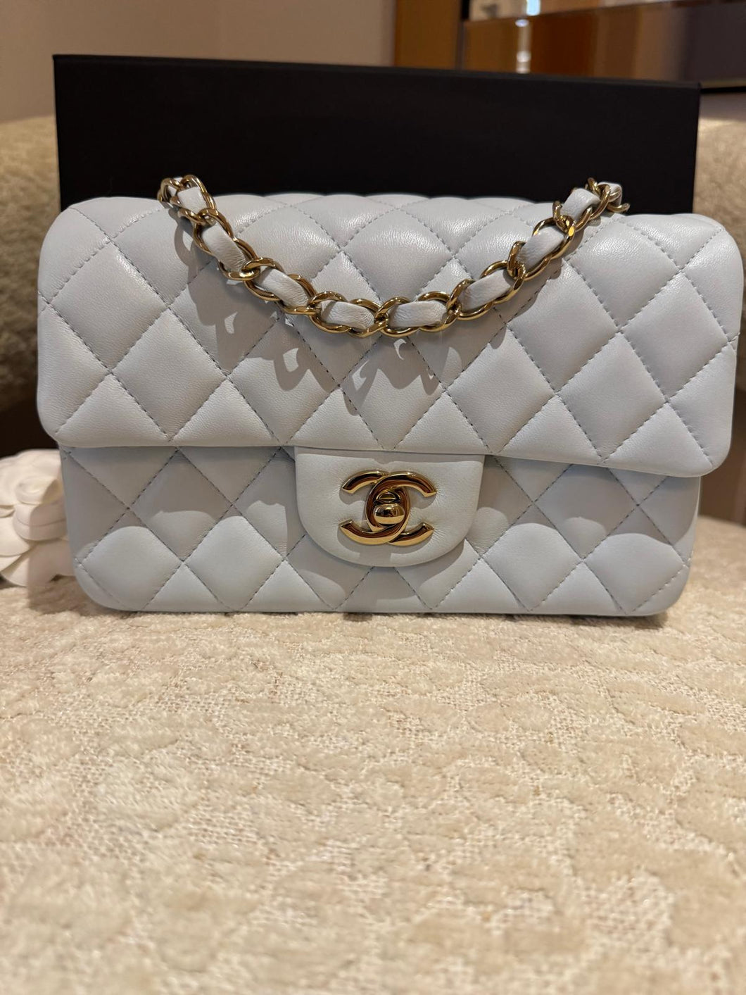 CHANEL 25S collection 2025 Light Blue Lambskin LGHW Mini rectangular flap bag