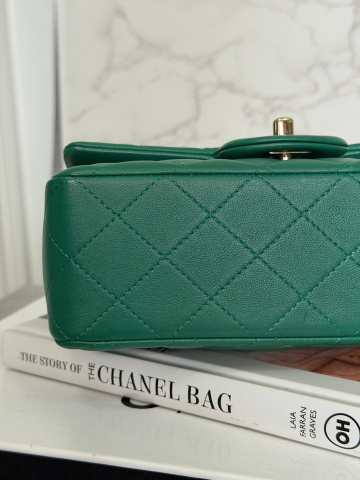 CHANEL Green Lambskin LGHW Mini Rectangular Flap Bag with Top Handle 2022 22A collection