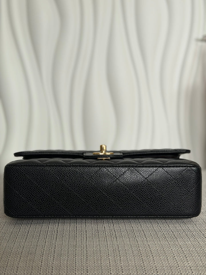 CHANEL 2022 Black Caviar GHW Timeless Classic Medium ML 11.12 Double Flap Bag