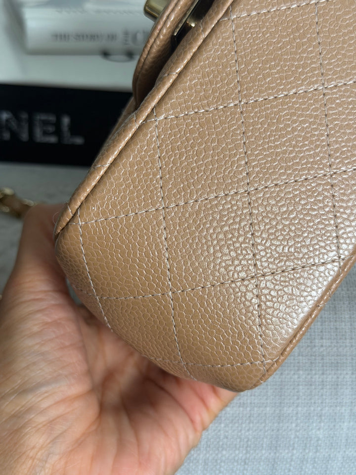 CHANEL 18S series 25 Dark Beige Caviar LGHW Square Mini Flap Bag 2018 Rare