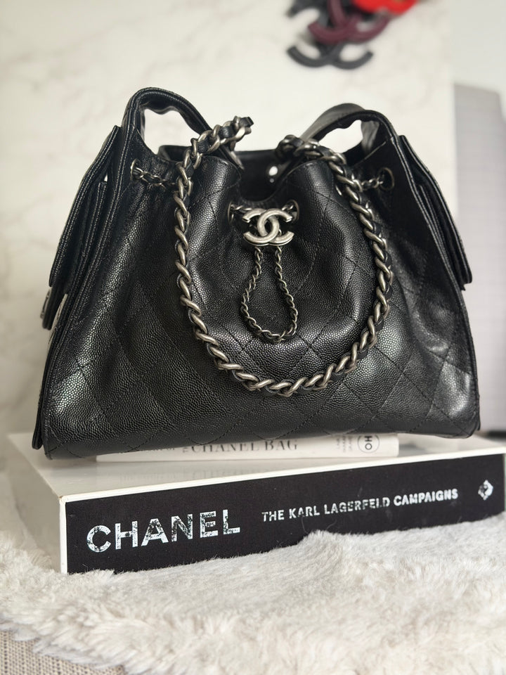 CHANEL 25 Hobo Bag Size SMALL in Black Caviar Ruthenium Hardware 2026