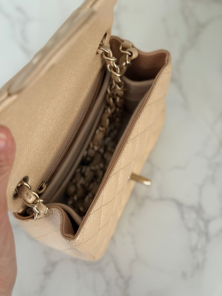 Chanel series 20 15C collection 2014/2015 Pearly Beige Caviar Brushed GHW Square Mini Flap Bag