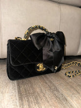 Load image into Gallery viewer, CHANEL 25K Collection 2025 Black Velvet Bow LGHW Mini Rectangular Flap Bag with Metal Top Handle
