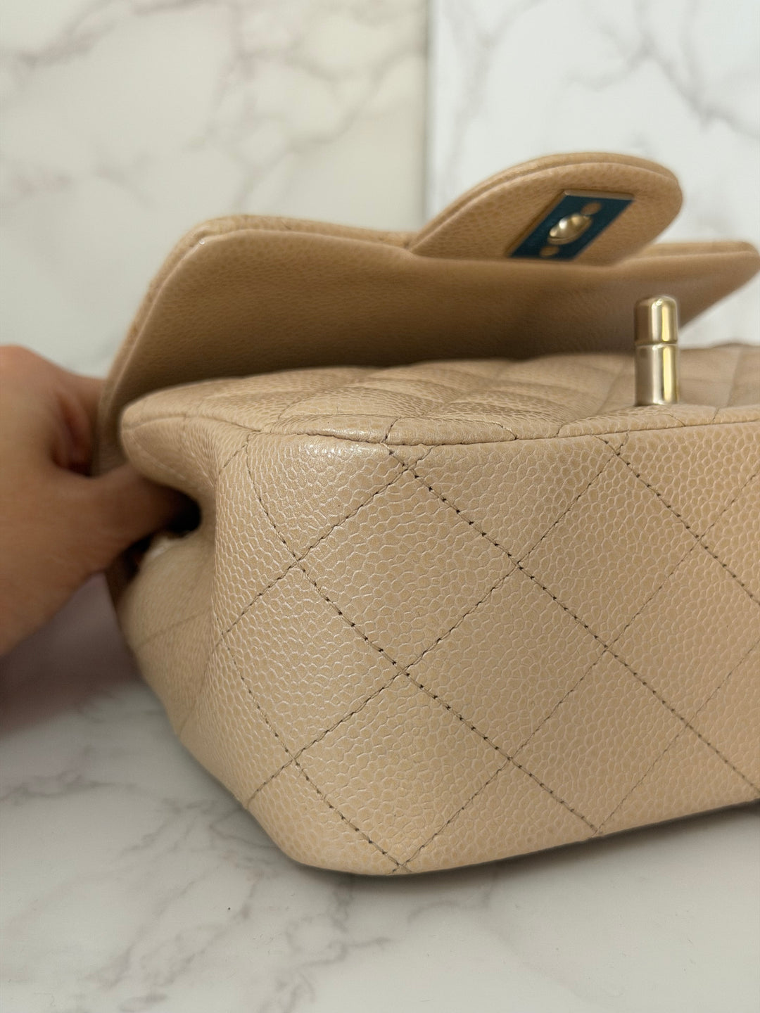 Chanel series 20 15C collection 2014/2015 Pearly Beige Caviar Brushed GHW Square Mini Flap Bag