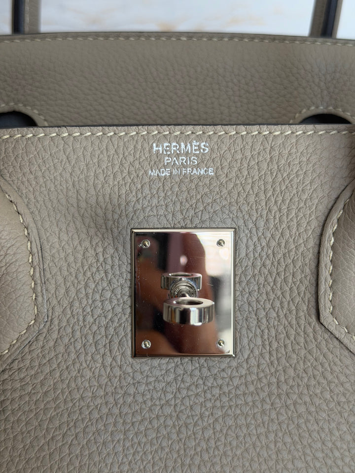 Hermès Gris Tourterelle Togo Leather PHW Birkin 30 Stamp T 2015