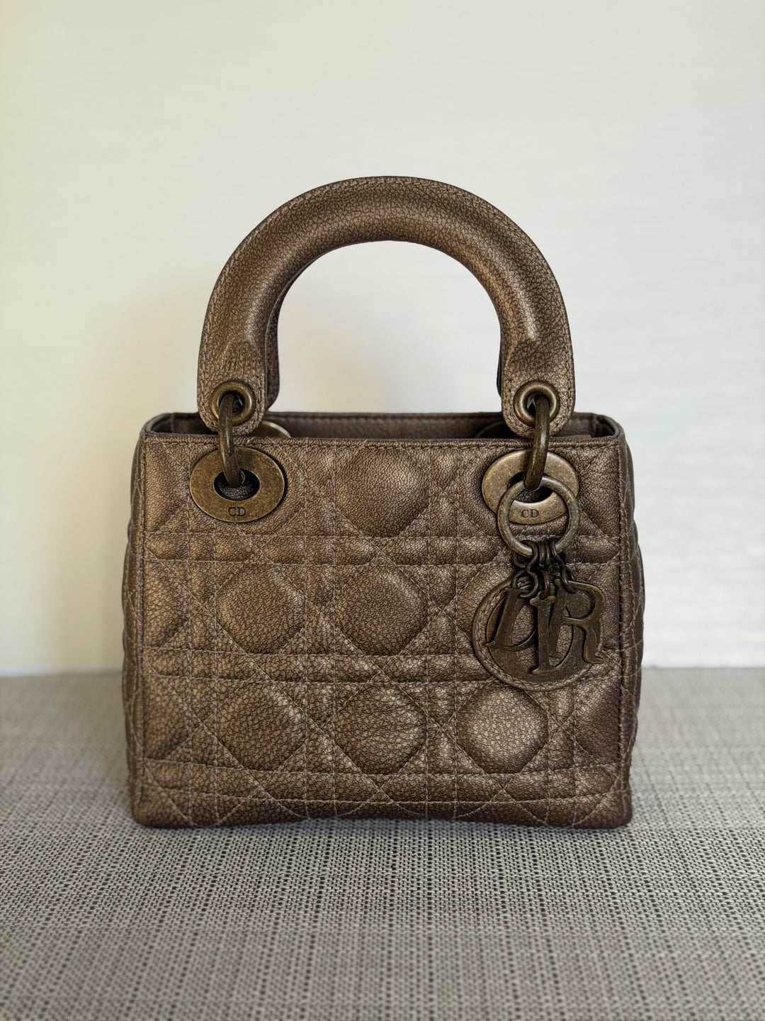 Dior Lady Dior Mini In Bronze Lambskin Bronze Hardware 2007