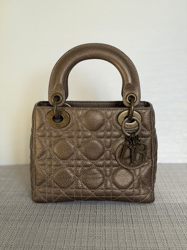Dior Lady Dior Mini In Bronze Lambskin Bronze Hardware 2007
