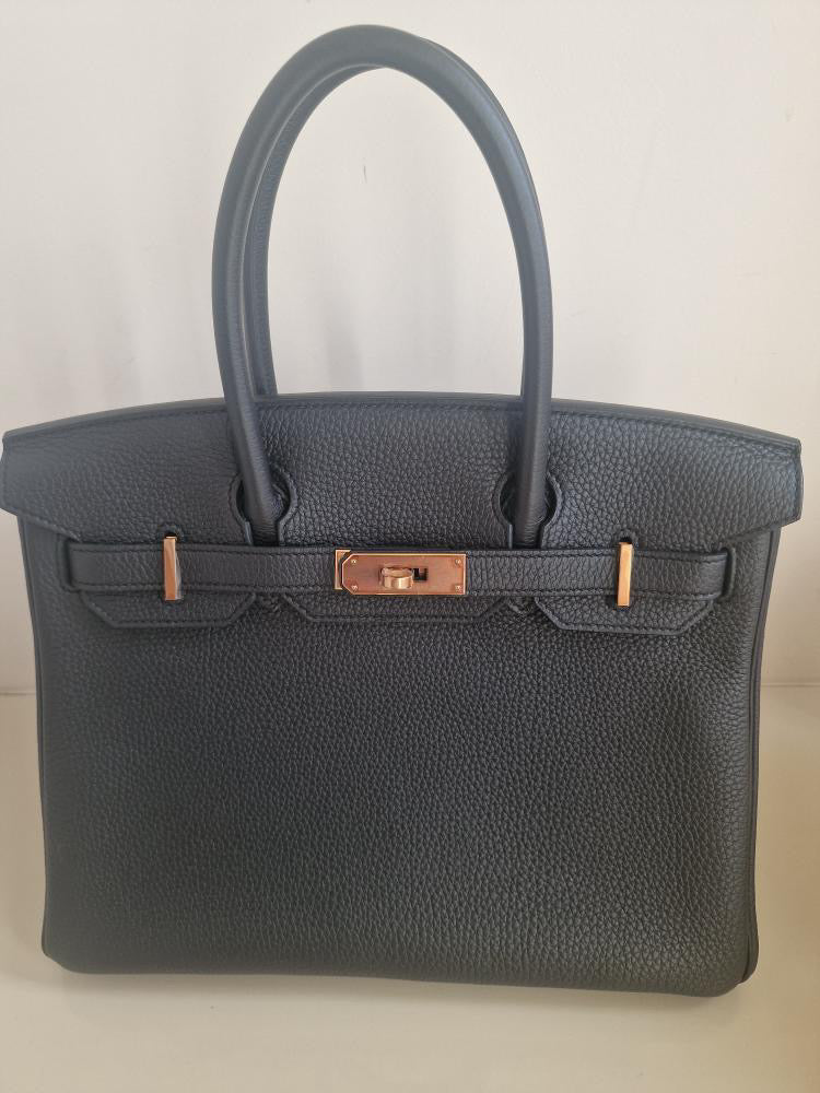 HERMES Noir/Black Togo Leather RGHW Birkin 30 Stamp D 2019
