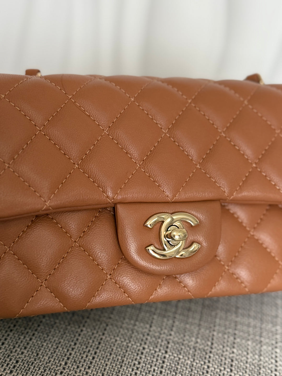 CHANEL 22S collection Caramel Brown NB356 Lambskin LGHW Mini Rectangular Flap Bag 2022