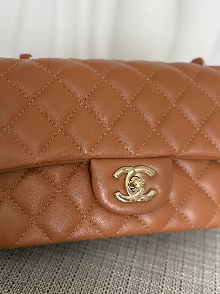CHANEL 22S collection Caramel Brown NB356 Lambskin LGHW Mini Rectangular Flap Bag 2022