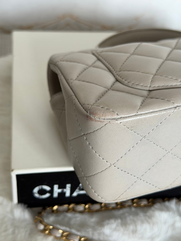 CHANEL Grey Lambskin aged GHW Mini Rectangular Flap bag Top Handle 2021 21A collection