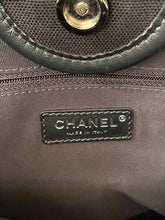 Load image into Gallery viewer, Chanel 23P 2023 Pre Spring/Summer collection in Black/White Stripe Canvas Deauville Tote with Top Handle and detachable pouch size Medium (15 inches)
