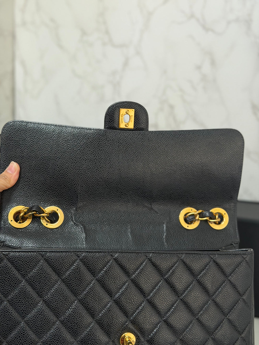 Chanel Series 7 24K GHW Black Caviar Vintage Jumbo Single Flap Bag 2008/2009