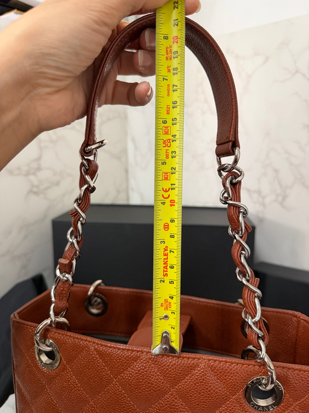 CHANEL series 19 Brown/Tan Caviar Petite Shopping Tote (PST) Bag