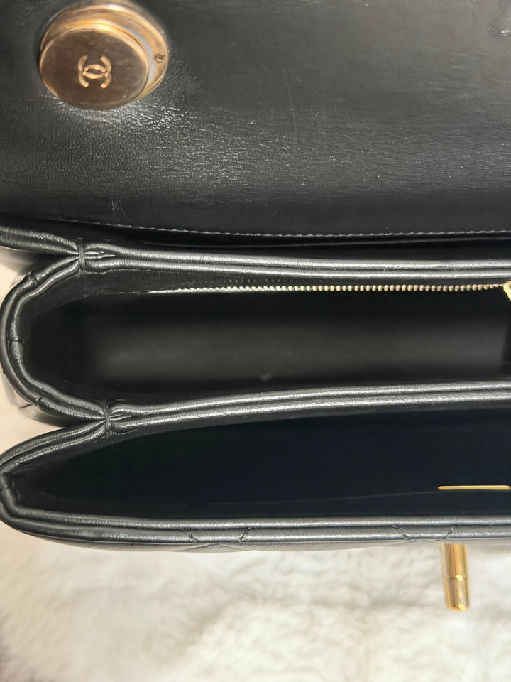 CHANEL Black Lambskin LGHW Trendy CC Flap Bag size SMALL with Non detachable Shoulder strap 2023