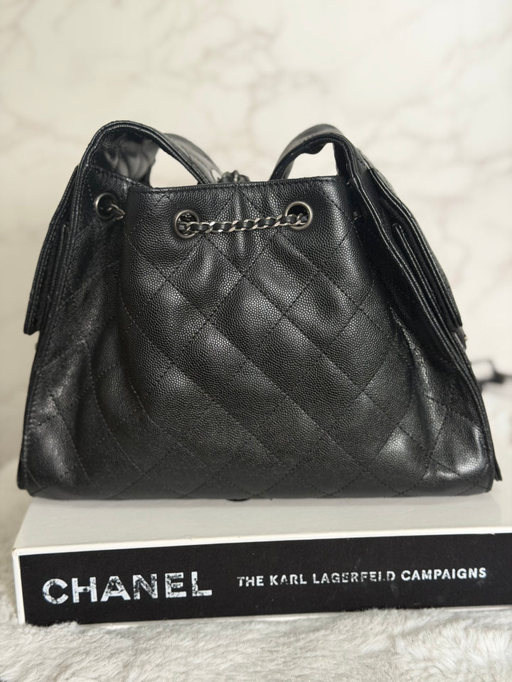 CHANEL 25 Hobo Bag Size SMALL in Black Caviar Ruthenium Hardware 2026