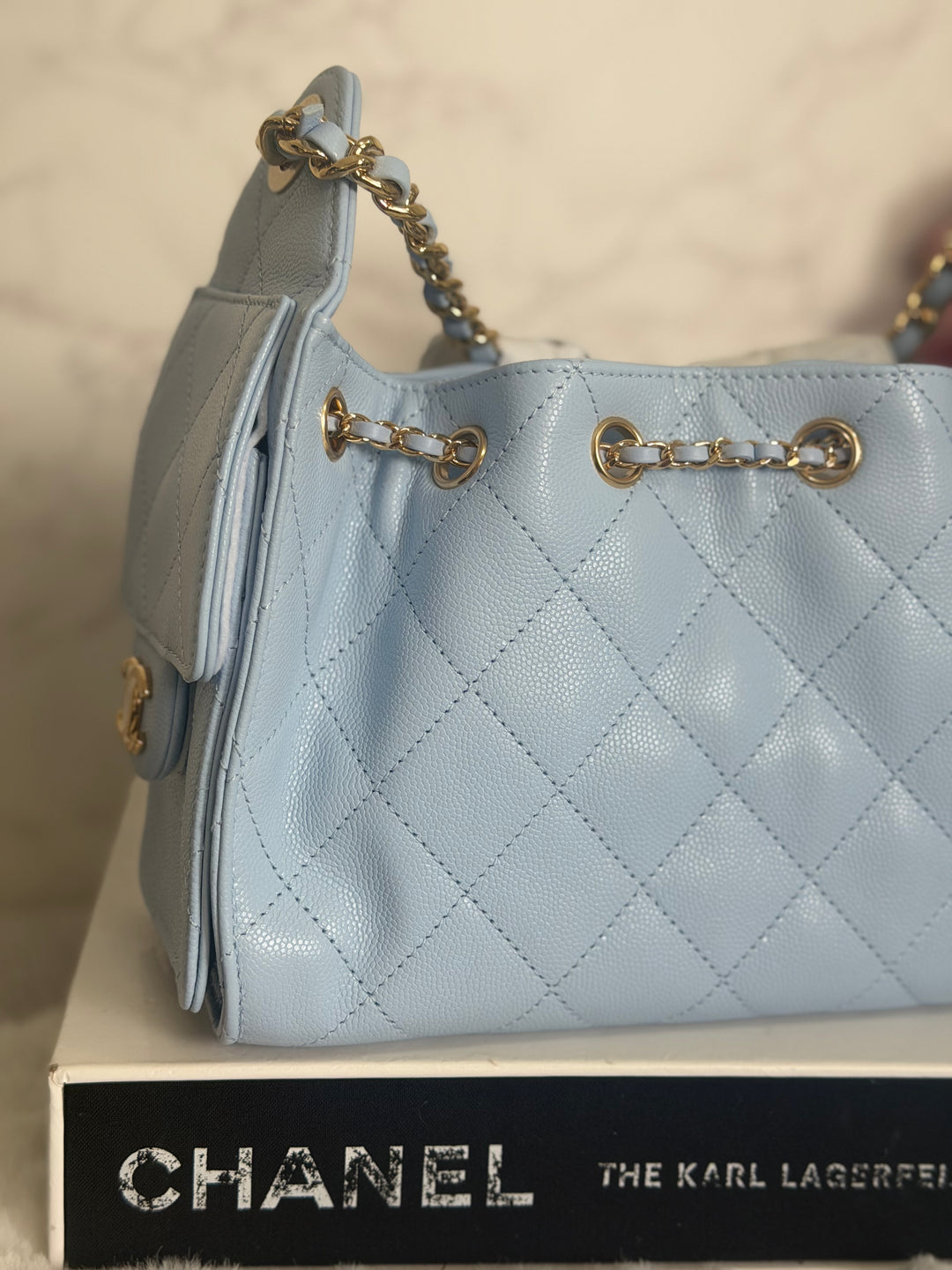 CHANEL 26B Light Sky Blue Caviar shiny GHW 25 Mini Hobo Bag 2026