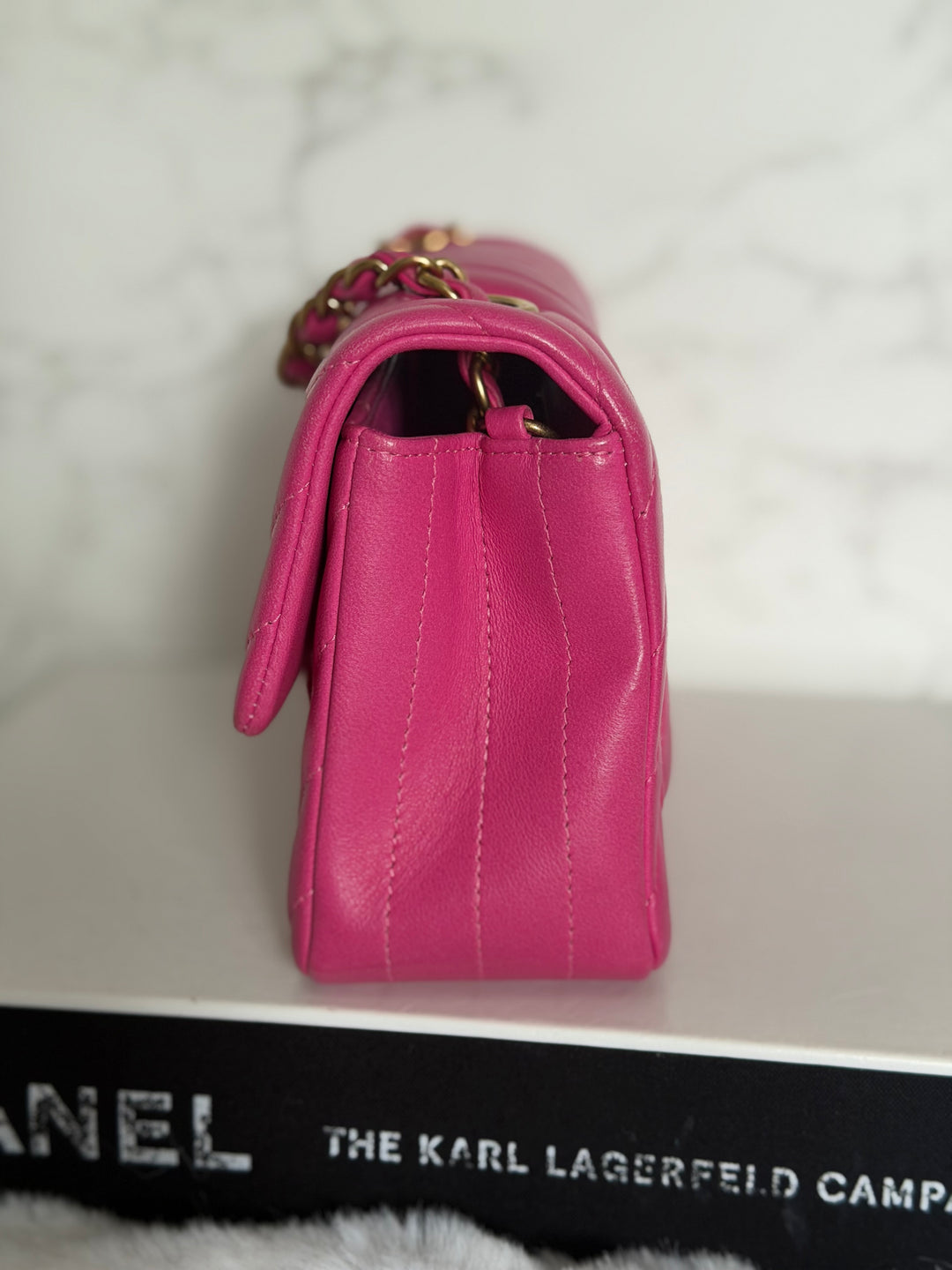 CHANEL series 21 Pink Lambskin Chevron Mini Rectangular Flap Bag with GHW 2015