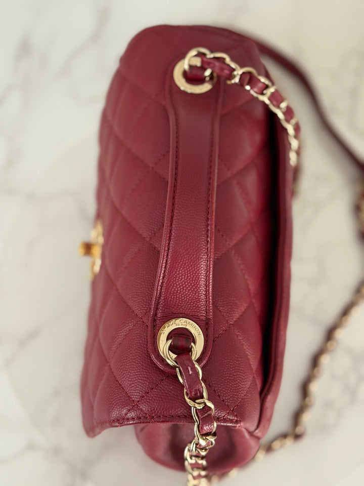 Chanel series 28 19B Collection 2019 Burgundy Caviar Business Affinity Flap Bag with Champagne GHW size Medium