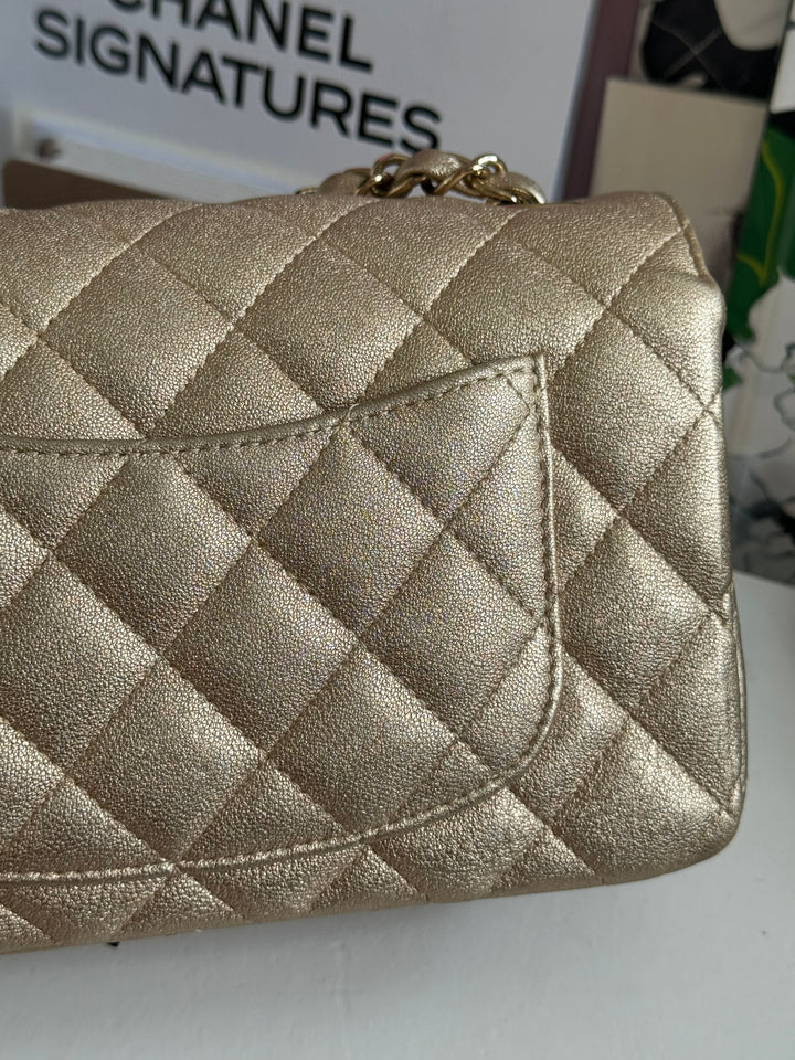 Chanel 21P series 31 Iridescent Gold Lambskin LGHW Mini Rectangular Flap Bag