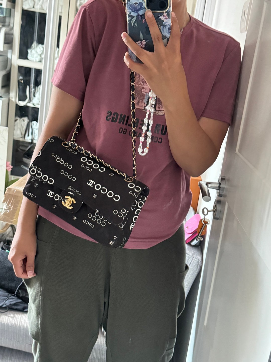 Chanel series 7 2002/2003 Black Canvas Quilted COCO Medium Classic Flap Light Gold Hardware