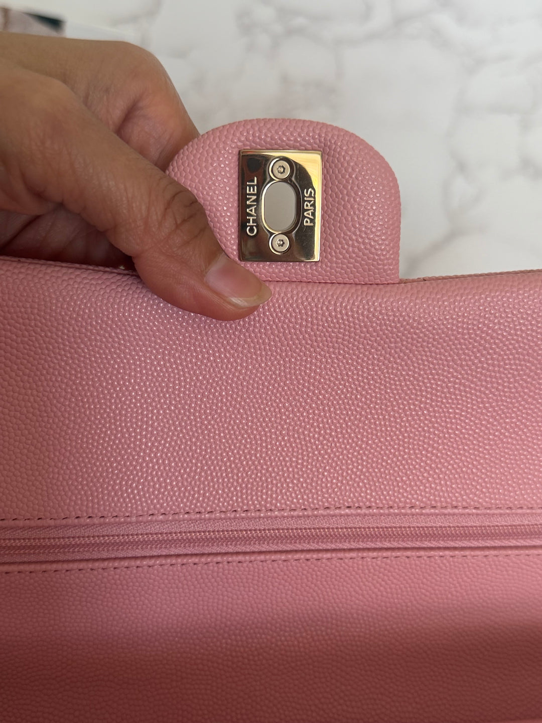 CHANEL 22C Sakura pink Caviar LGHW Medium ML Timeless Classic double flap bag 2022