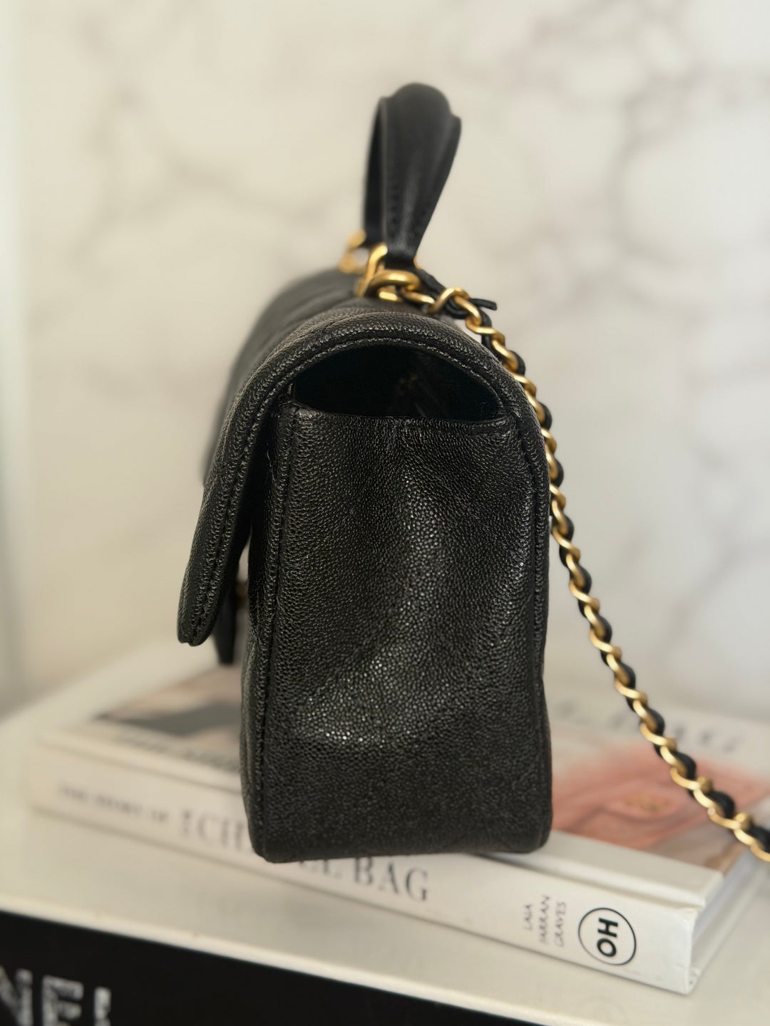 CHANEL 21S Black Caviar Aged GHW Top Handle Mini Rectangular Flap Bag series 31 2021