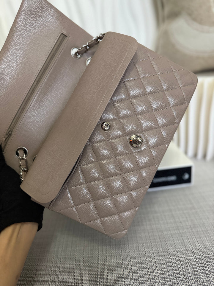 CHANEL series 20 15B Taupe Caviar SHW Medium ML Timeless Classic Double Flap Bag