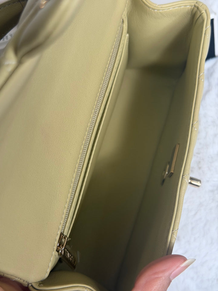 CHANEL 23A Pistachio Green Lambskin LGHW Mini Rectangular Flap Bag with Top Handle 2023