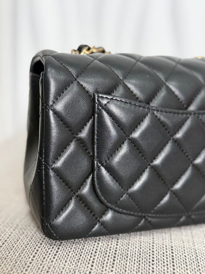 CHANEL Black Lambskin LGHW Mini Rectangular Flap Bag 2025