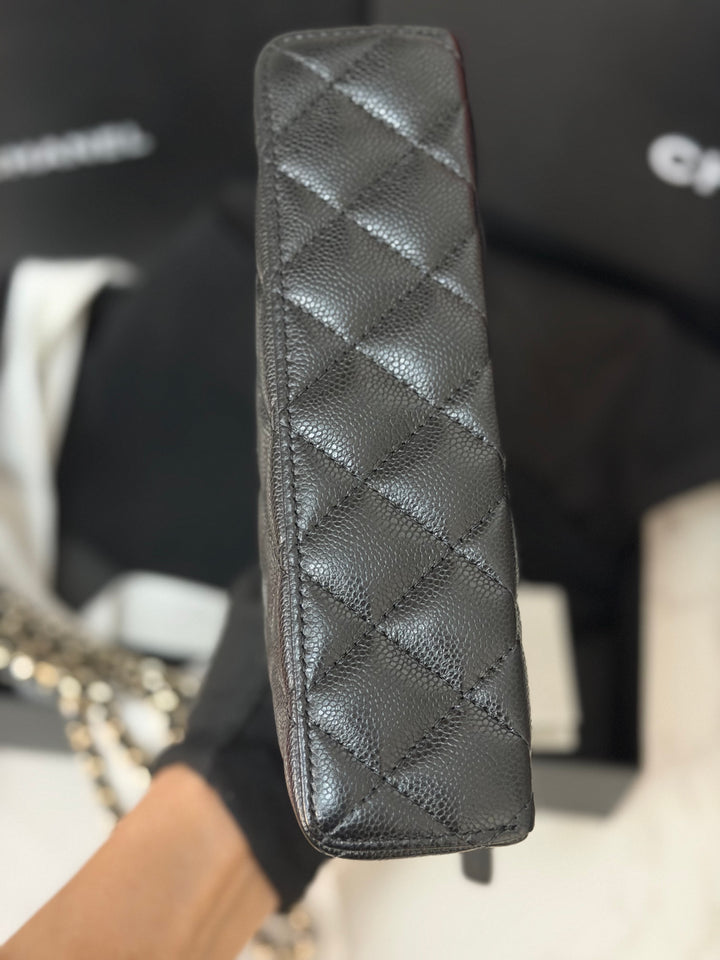 CHANEL Black Caviar LGHW Long Vanity with top handle and detachable chain