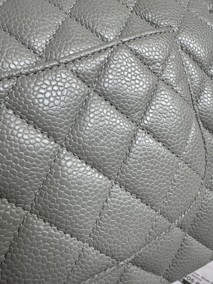 CHANEL series 19 Grey Caviar SHW Medium ML Double Flap Bag 14B collection 2014
