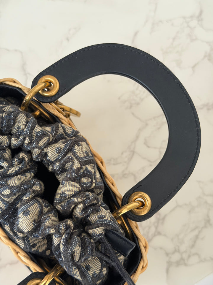 DIOR Lady Dior Wicker Bag Oblique Canvas in Black and Cream size Mini