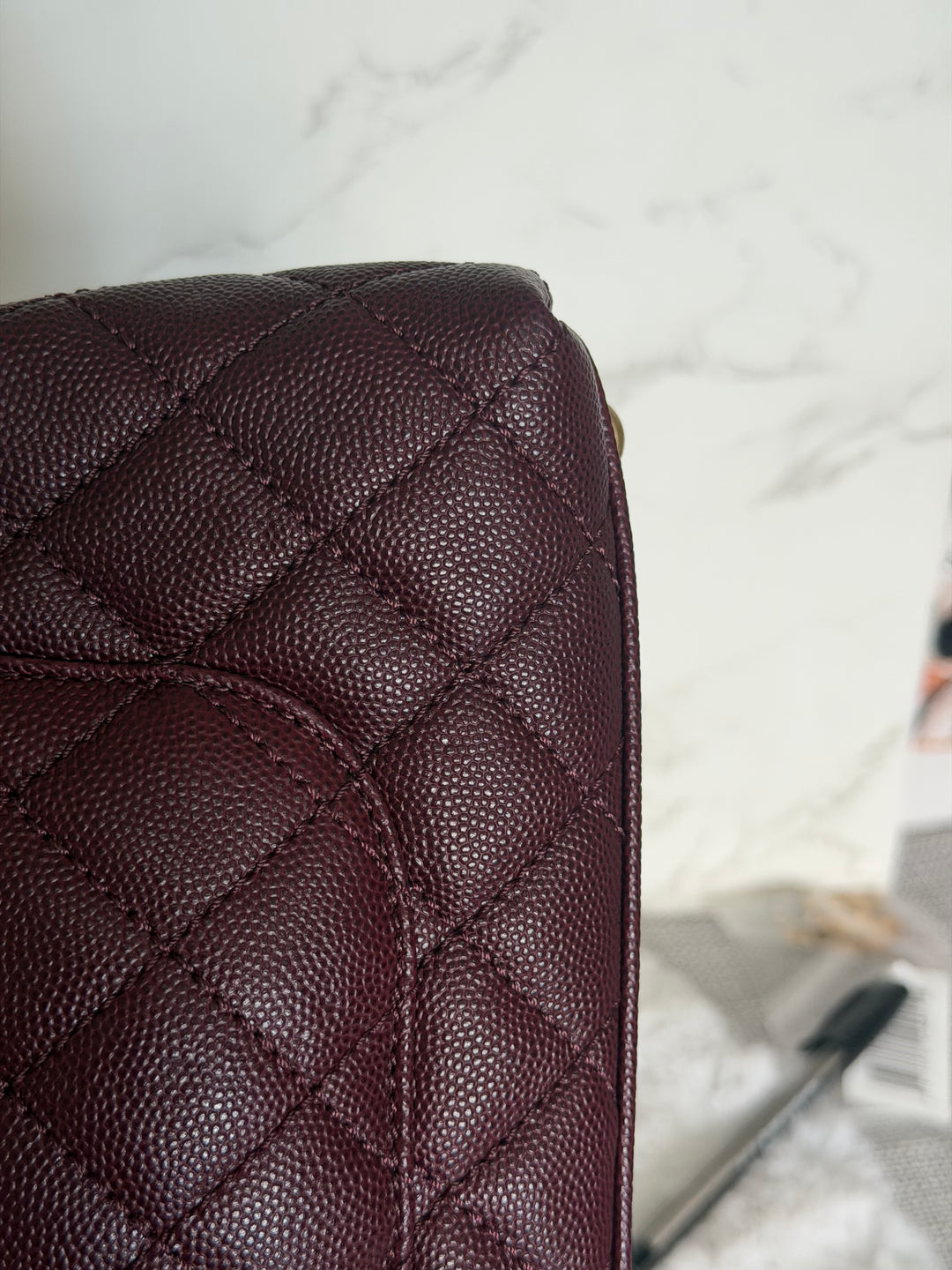 CHANEL series 26 Burgundy Caviar Aged GHW Coco Handle Flap Bag size SMALL with Pink sea snake handle 2018