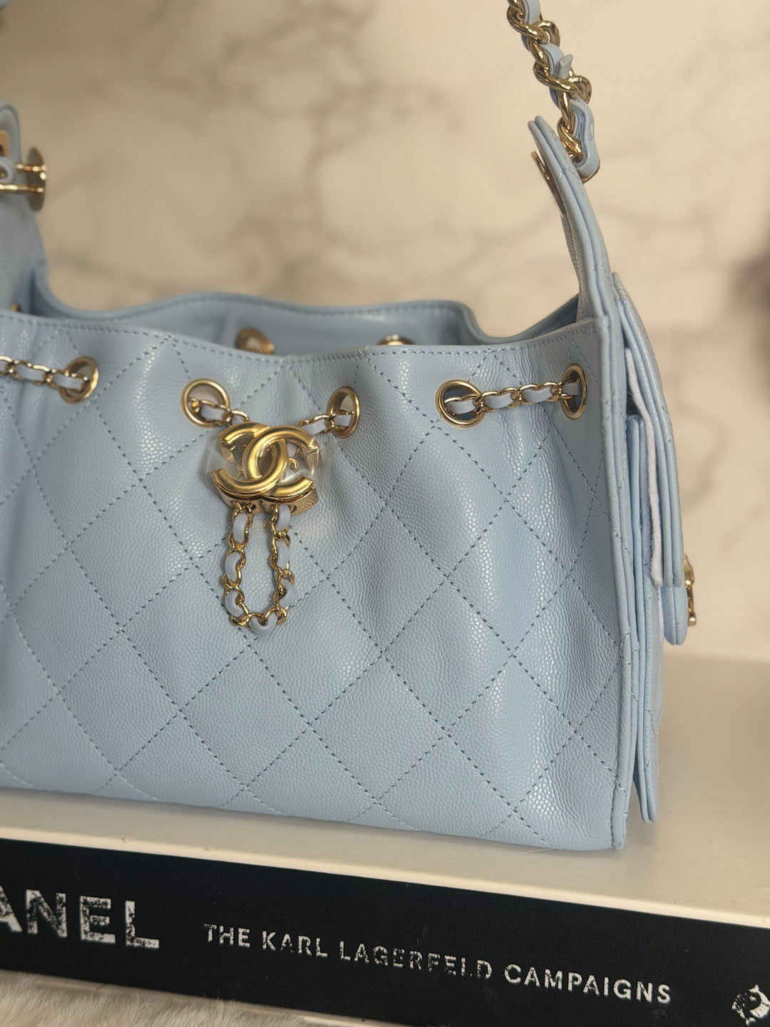 CHANEL 26B Light Sky Blue Caviar shiny GHW 25 Mini Hobo Bag 2026