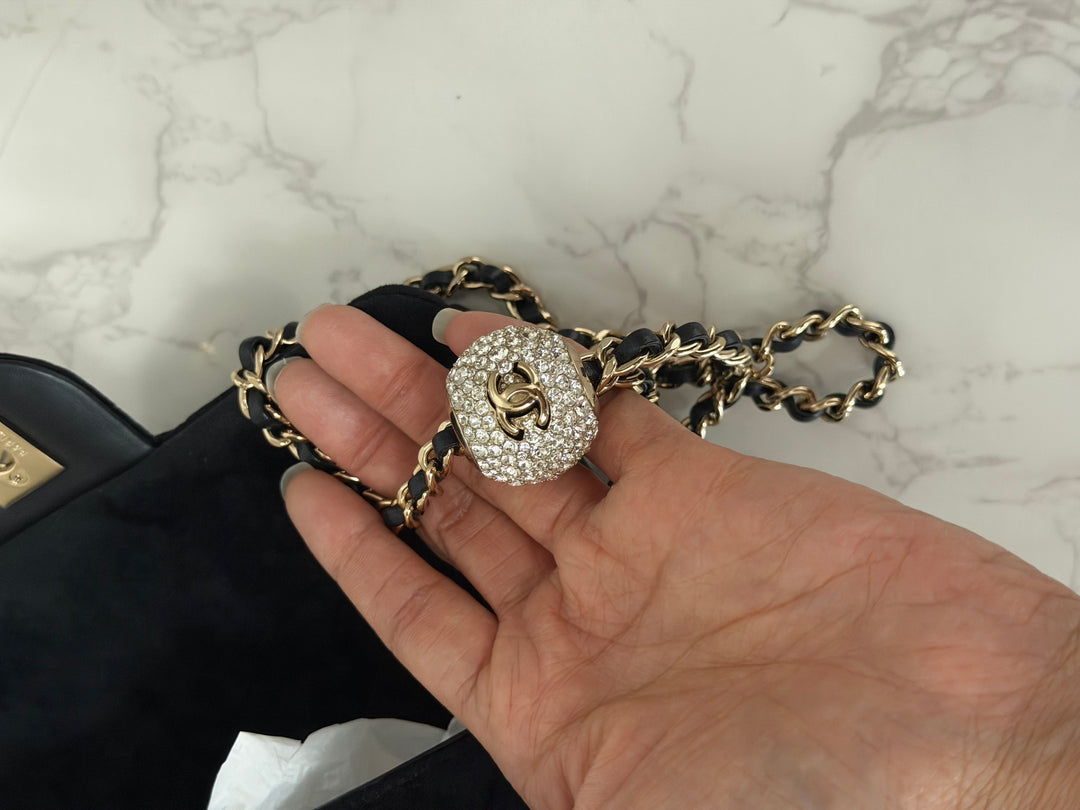 CHANEL series 30 20K collection 2020 Black Velvet Crystal Pearl Crush Adjustable Strap LGHW Mini Rectangular Flap Bag