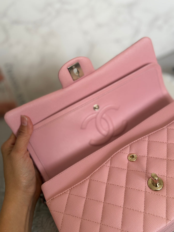 CHANEL 22C Sakura pink Caviar LGHW Medium ML Timeless Classic double flap bag 2022