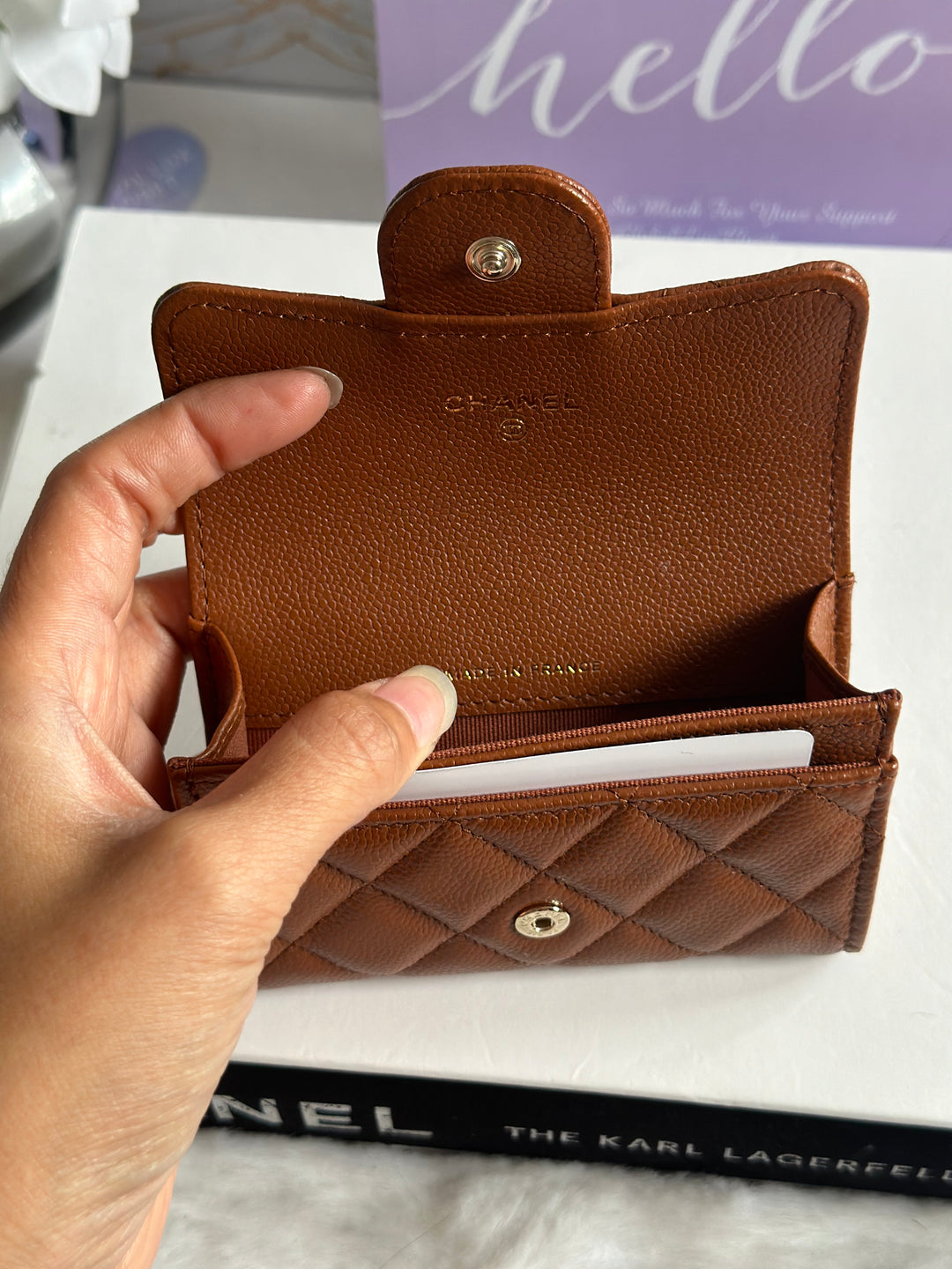 Chanel 23A Brown Caviar LGHW Classic Flap Snap Card Holder