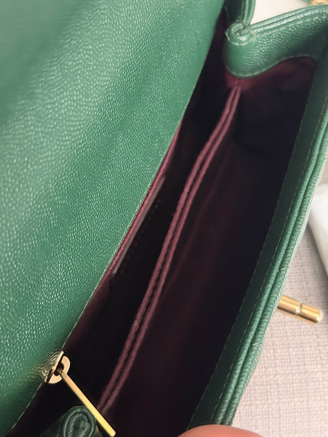CHANEL series 26 Forrest Dark Green Caviar Chevron Aged GHW Coco Handle Size SMALL 24 cms 2018