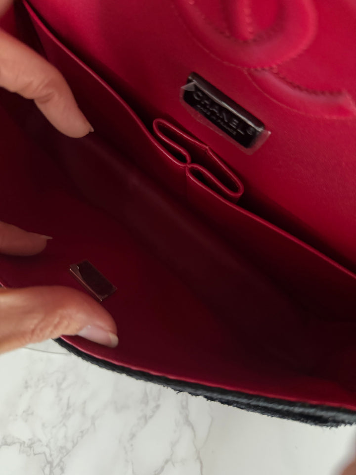 CHANEL 23C 2023 Embroidered Flower Tweed Medium Classic Flap Bag