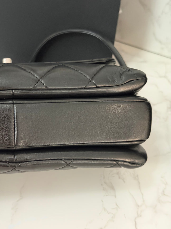 CHANEL series 24 Black Lambskin Silver HW Trendy CC Top Handle Flap Bag with Top Handle and detachable chain