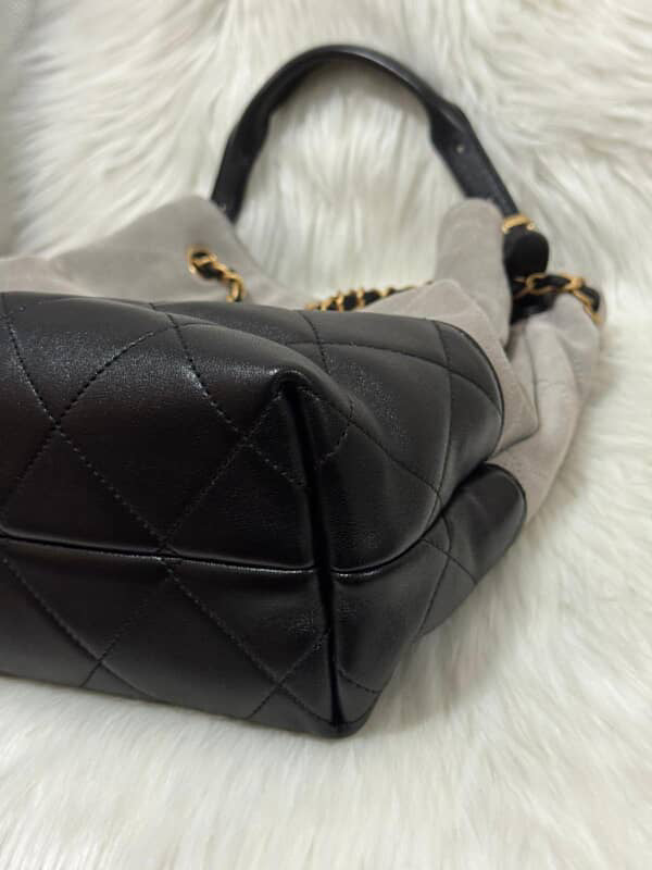 CHANEL 2025 25A collection Grey Suede Black Calf skin Leather Hobo Bag size Small