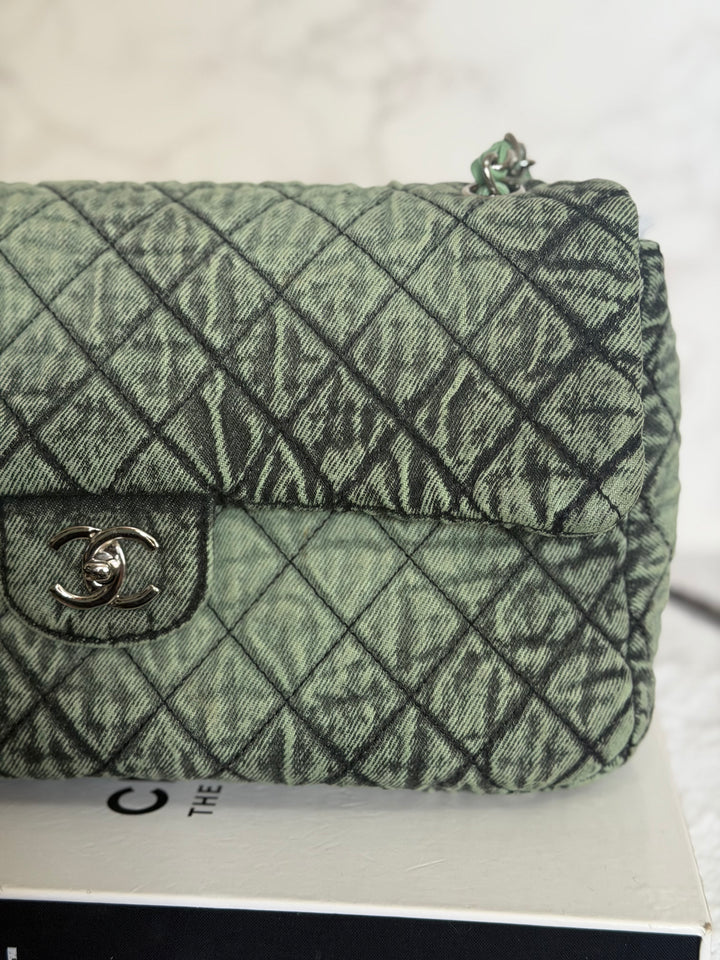 CHANEL 20C series 29 Green Denim Jumbo SHW Denimpression Flap Bag 2020