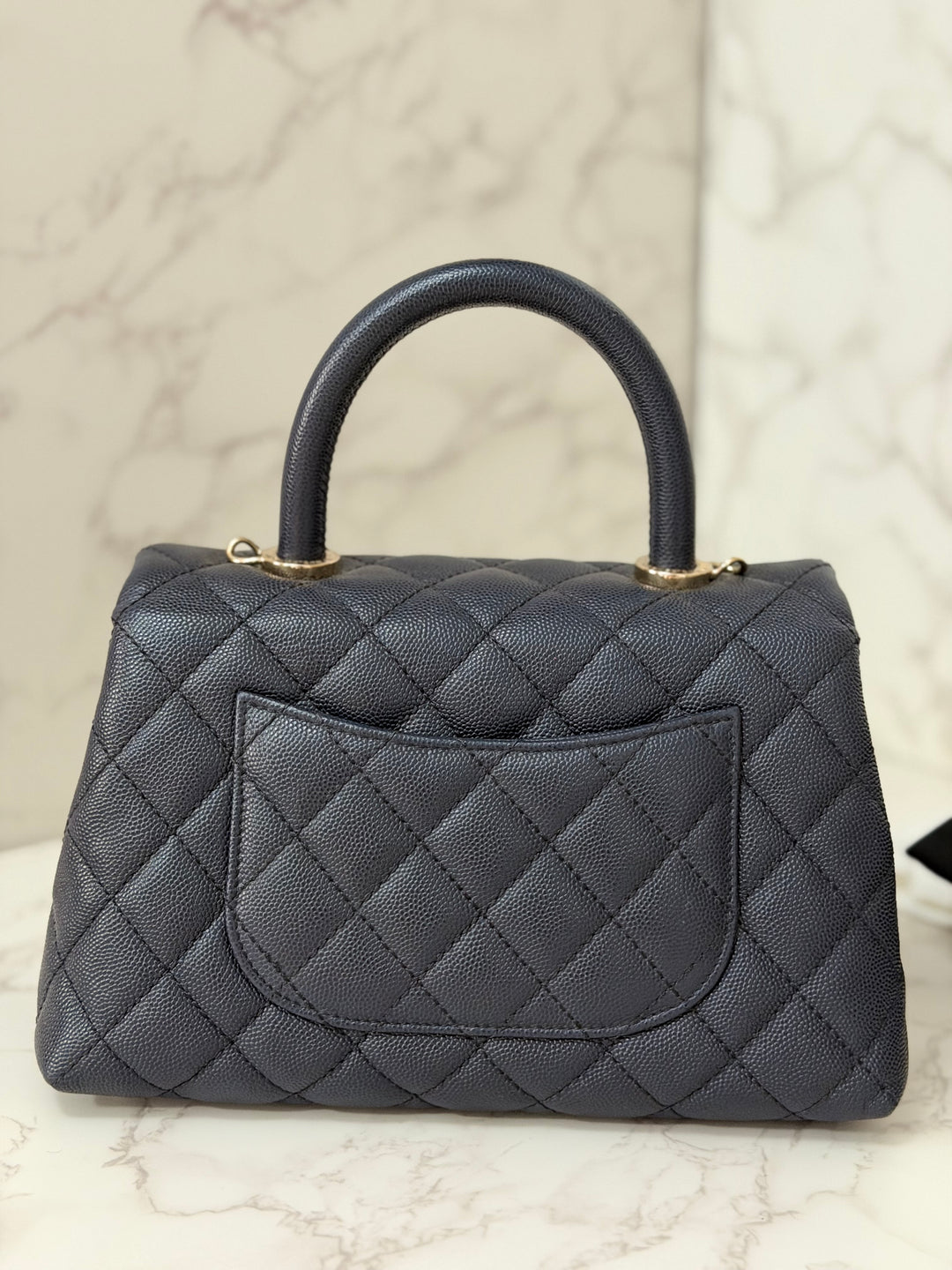 CHANEL series 30 2020 Navy Blue Caviar LGHW Small Coco Handle Flap Bag with Detachable Strap