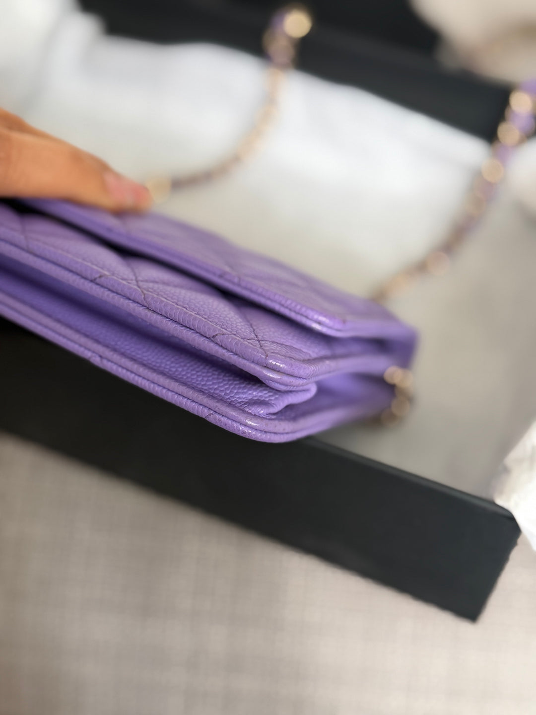 CHANEL series 28 20C Purple Caviar LGHW Classic Wallet on chain (WOC)