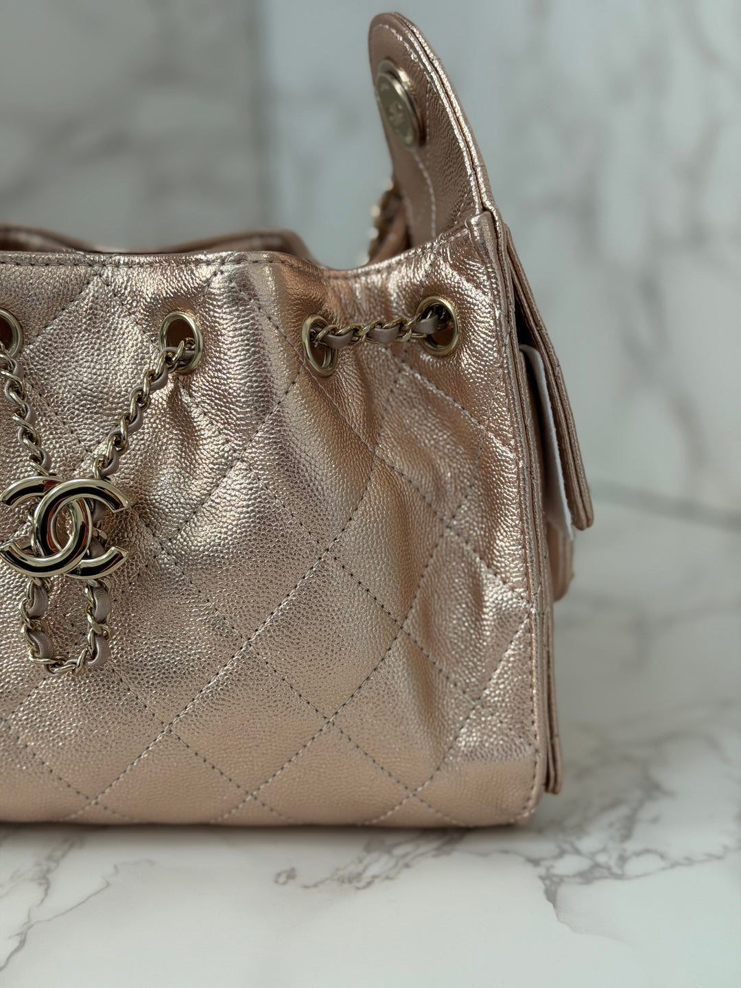 CHANEL 26C collection Mini 25 Hobo Bag in Rose Gold (Copper) Caviar Shiny GHW