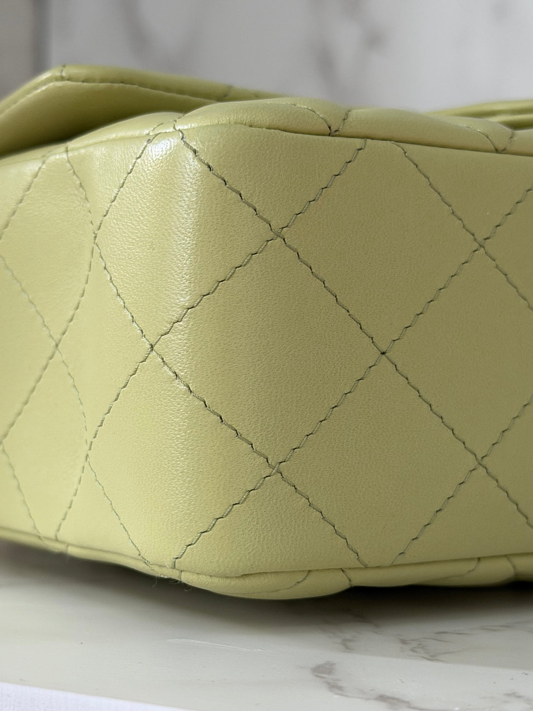 CHANEL 23C Collection 2022/2023 Cruise Pistachio Green Lambskin Mini Rectangular Flap Bag with Champagne GHW