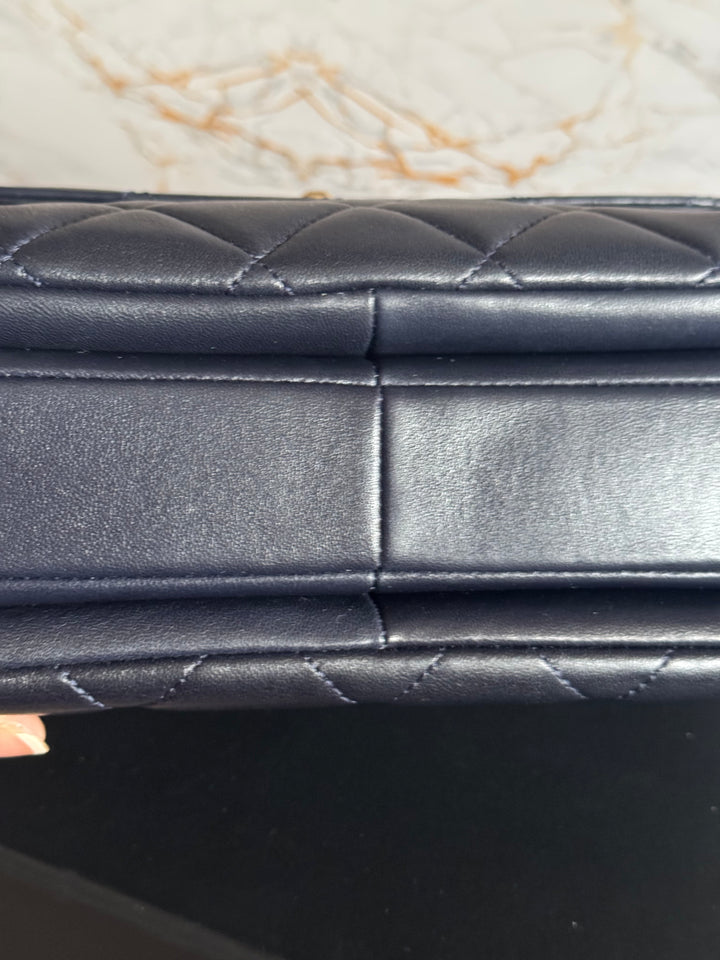 Chanel series 28 2018/2019 Navy Lambskin Champagne GHW Trendy CC Flap Bag size Small with Detachable Strap