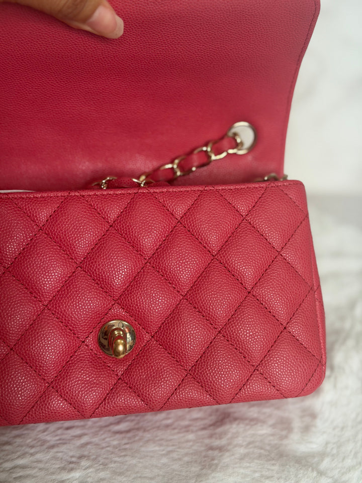 CHANEL 17C series 23 Pink Caviar LGHW Mini Rectangular Flap Bag with edge stitching 2016/2017