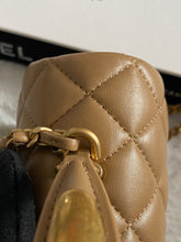 Load image into Gallery viewer, Chanel 22B 2022 Fall/Winter collection Dark Beige Lambskin Top Handle with gold metal plate and antique GHW Mini Rectangular Flap bag
